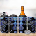 Australia 4 in 1 Can Cooler Tumbler Aussie Opal Pattern With Lizard Aboriginal Art - Turquoise