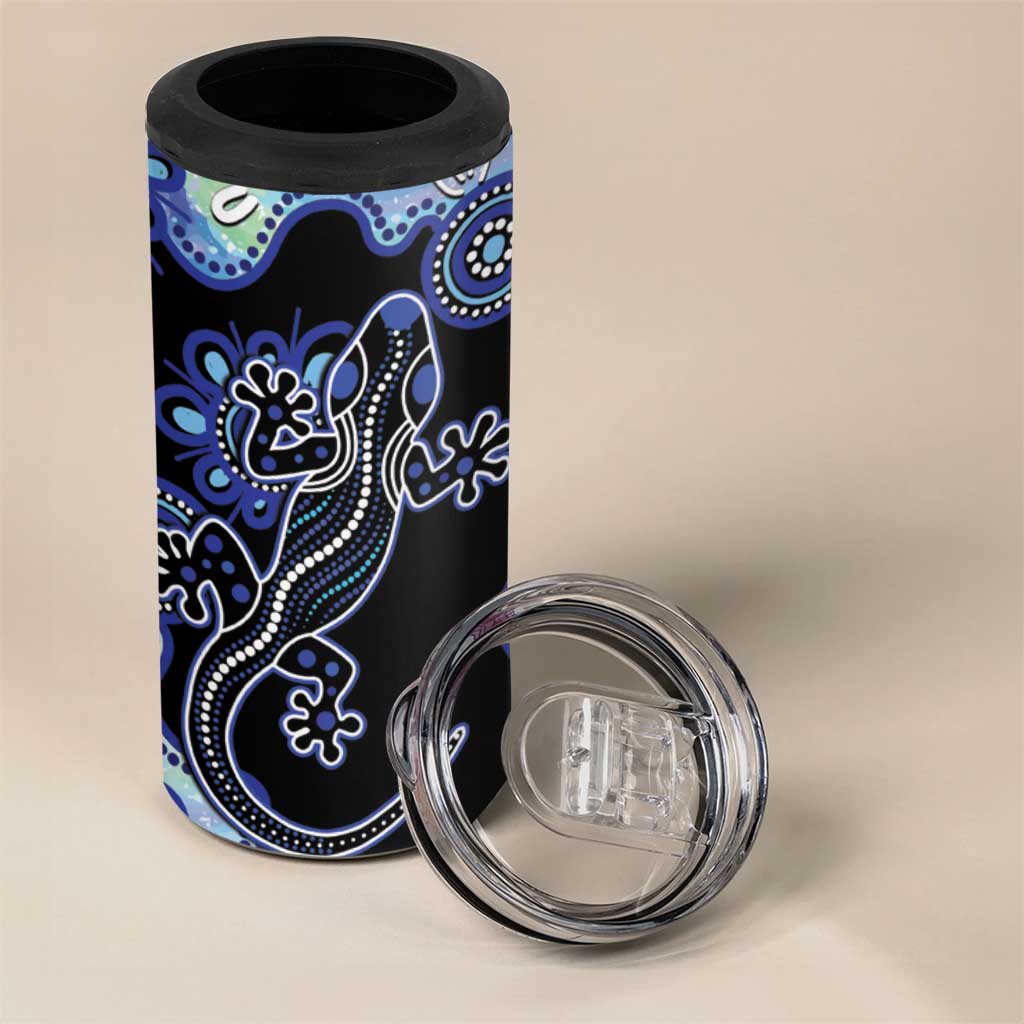 Australia 4 in 1 Can Cooler Tumbler Aussie Opal Pattern With Lizard Aboriginal Art - Turquoise