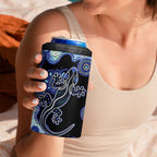 Australia 4 in 1 Can Cooler Tumbler Aussie Opal Pattern With Lizard Aboriginal Art - Turquoise