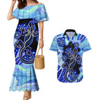 australia-couples-matching-mermaid-dress-and-hawaiian-shirt-aussie-opal-pattern-with-lizard-aboriginal-art-turquoise