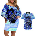australia-couples-matching-off-shoulder-short-dress-and-hawaiian-shirt-aussie-opal-pattern-with-lizard-aboriginal-art-turquoise