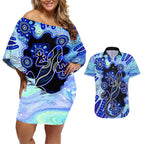 australia-couples-matching-off-shoulder-short-dress-and-hawaiian-shirt-aussie-opal-pattern-with-lizard-aboriginal-art-turquoise