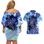 australia-couples-matching-off-shoulder-short-dress-and-hawaiian-shirt-aussie-opal-pattern-with-lizard-aboriginal-art-turquoise