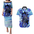 australia-couples-matching-puletasi-dress-and-hawaiian-shirt-aussie-opal-pattern-with-lizard-aboriginal-art-turquoise