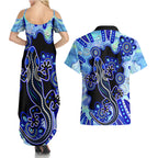 australia-couples-matching-summer-maxi-dress-and-hawaiian-shirt-aussie-opal-pattern-with-lizard-aboriginal-art-turquoise