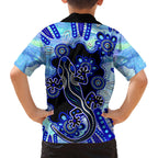 australia-family-matching-long-sleeve-bodycon-dress-and-hawaiian-shirt-aussie-opal-pattern-with-lizard-aboriginal-art-turquoise