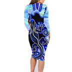 australia-family-matching-long-sleeve-bodycon-dress-and-hawaiian-shirt-aussie-opal-pattern-with-lizard-aboriginal-art-turquoise
