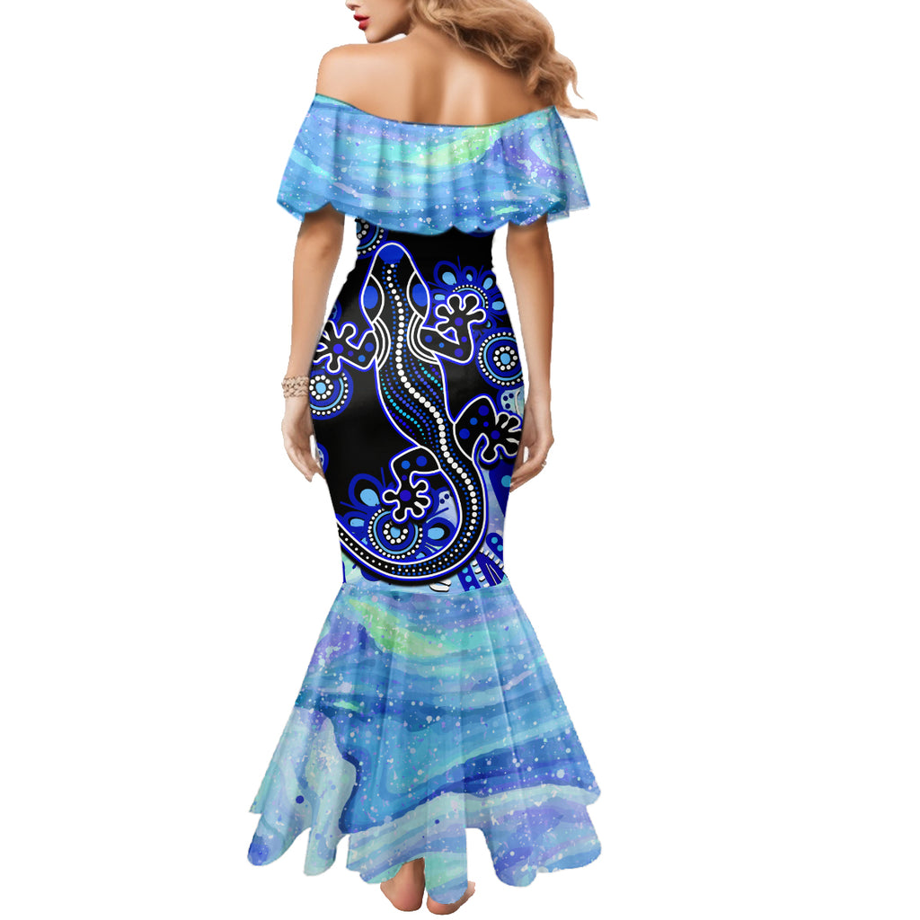 australia-family-matching-mermaid-dress-and-hawaiian-shirt-aussie-opal-pattern-with-lizard-aboriginal-art-turquoise
