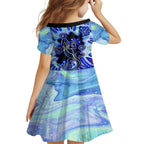 australia-family-matching-short-sleeve-bodycon-dress-and-hawaiian-shirt-aussie-opal-pattern-with-lizard-aboriginal-art-turquoise