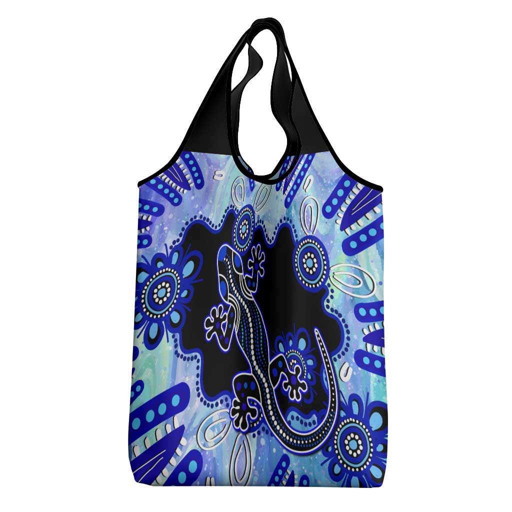 Australia Grocery Bag Aussie Opal Pattern With Lizard Aboriginal Art - Turquoise