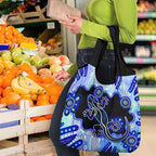 Australia Grocery Bag Aussie Opal Pattern With Lizard Aboriginal Art - Turquoise
