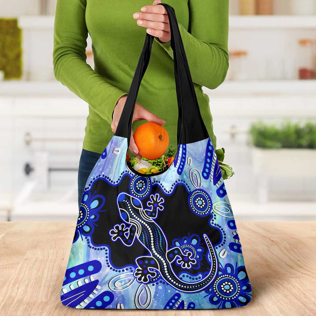 Australia Grocery Bag Aussie Opal Pattern With Lizard Aboriginal Art - Turquoise
