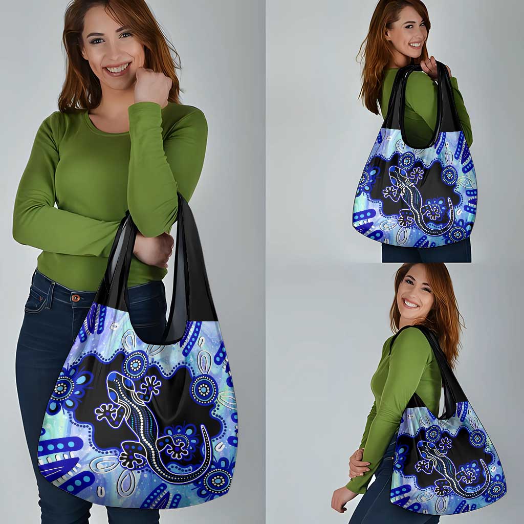 Australia Grocery Bag Aussie Opal Pattern With Lizard Aboriginal Art - Turquoise