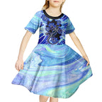 australia-kid-short-sleeve-dress-aussie-opal-pattern-with-lizard-aboriginal-art-turquoise