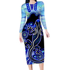 australia-long-sleeve-bodycon-dress-aussie-opal-pattern-with-lizard-aboriginal-art-turquoise