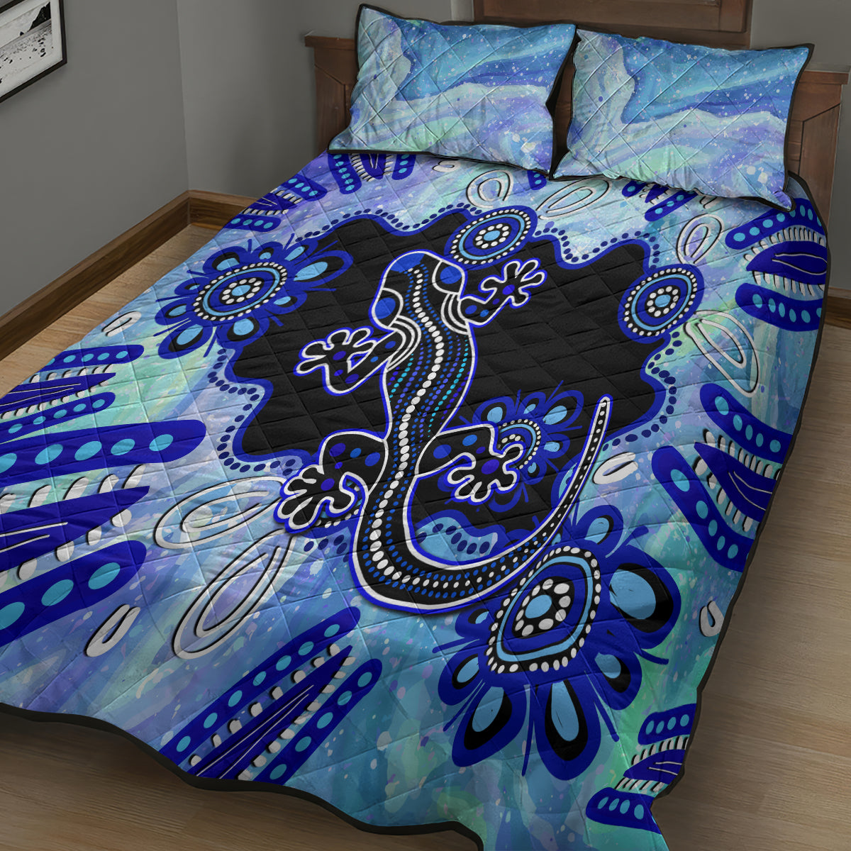 australia-quilt-bed-set-aussie-opal-pattern-with-lizard-aboriginal-art-turquoise