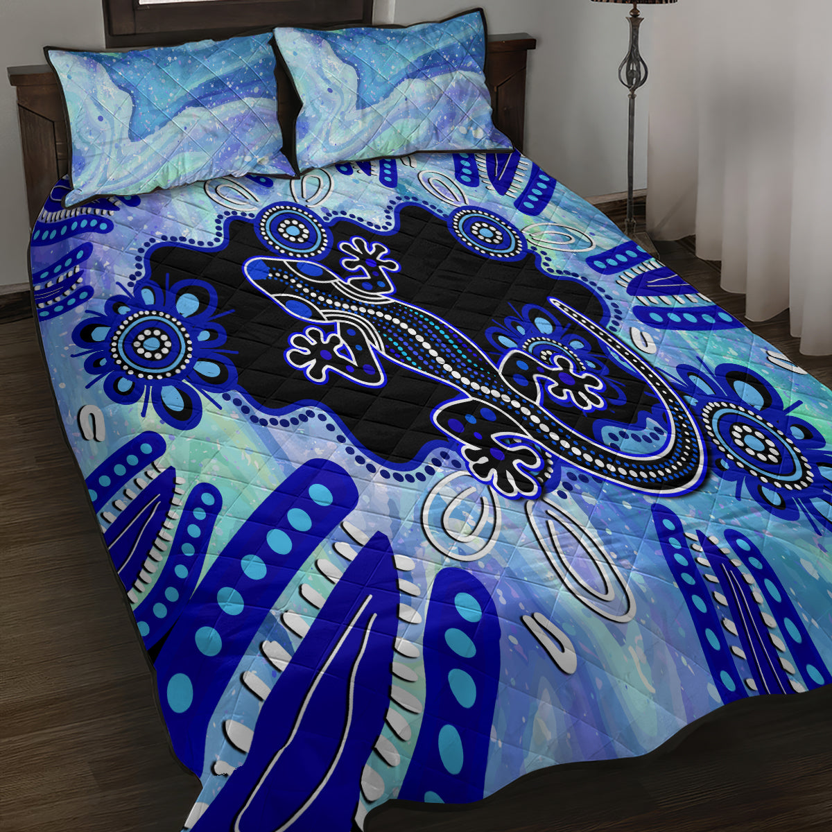 australia-quilt-bed-set-aussie-opal-pattern-with-lizard-aboriginal-art-turquoise