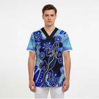 Australia Scrub Top Aussie Opal Pattern With Lizard Aboriginal Art - Turquoise - Aussie Hoodie