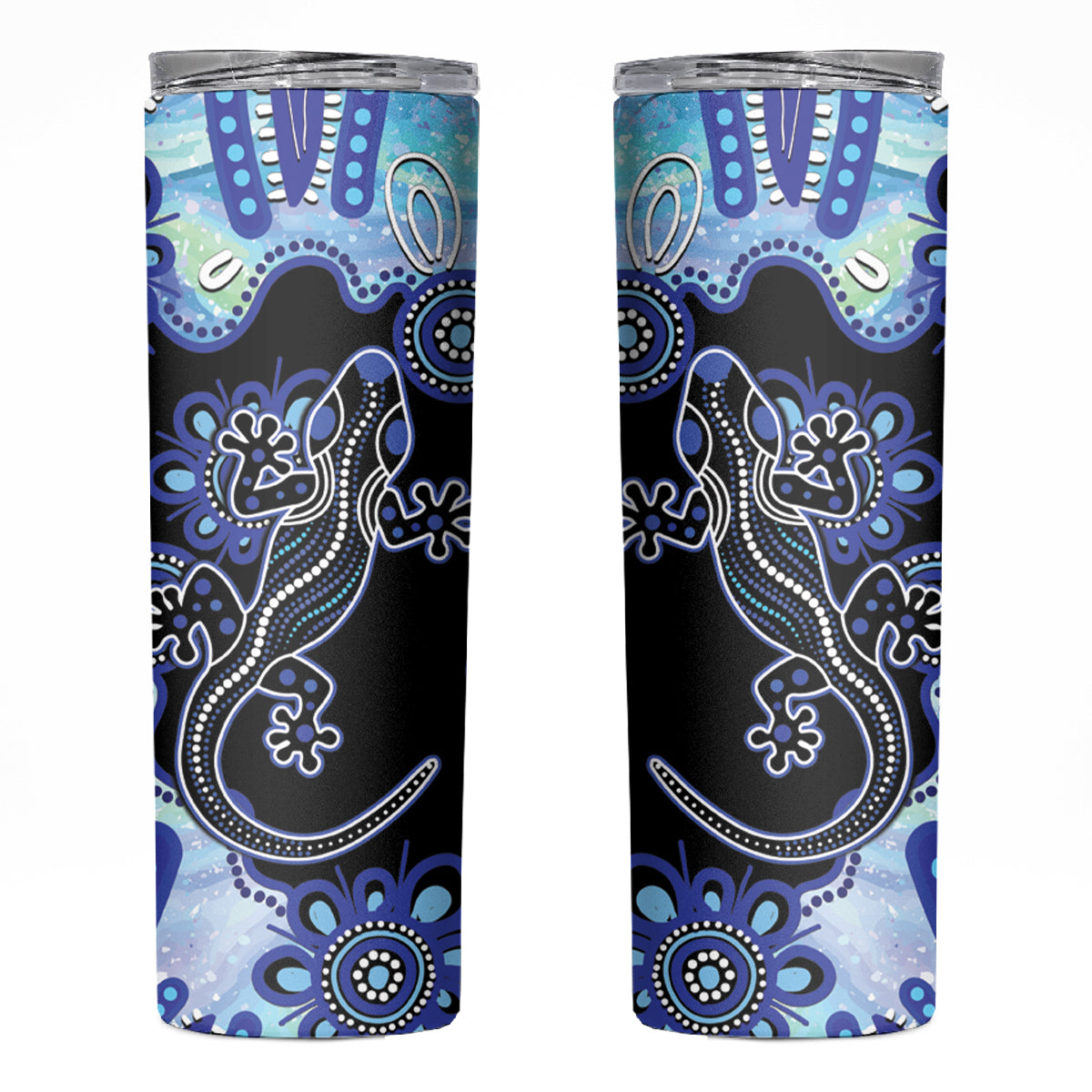 Australia Skinny Tumbler Aussie Opal Pattern With Lizard Aboriginal Art - Turquoise