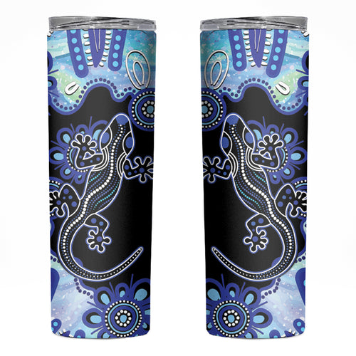 Australia Skinny Tumbler Aussie Opal Pattern With Lizard Aboriginal Art - Turquoise