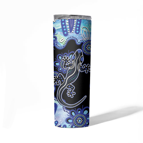 Australia Skinny Tumbler Aussie Opal Pattern With Lizard Aboriginal Art - Turquoise