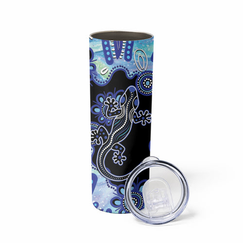 Australia Skinny Tumbler Aussie Opal Pattern With Lizard Aboriginal Art - Turquoise