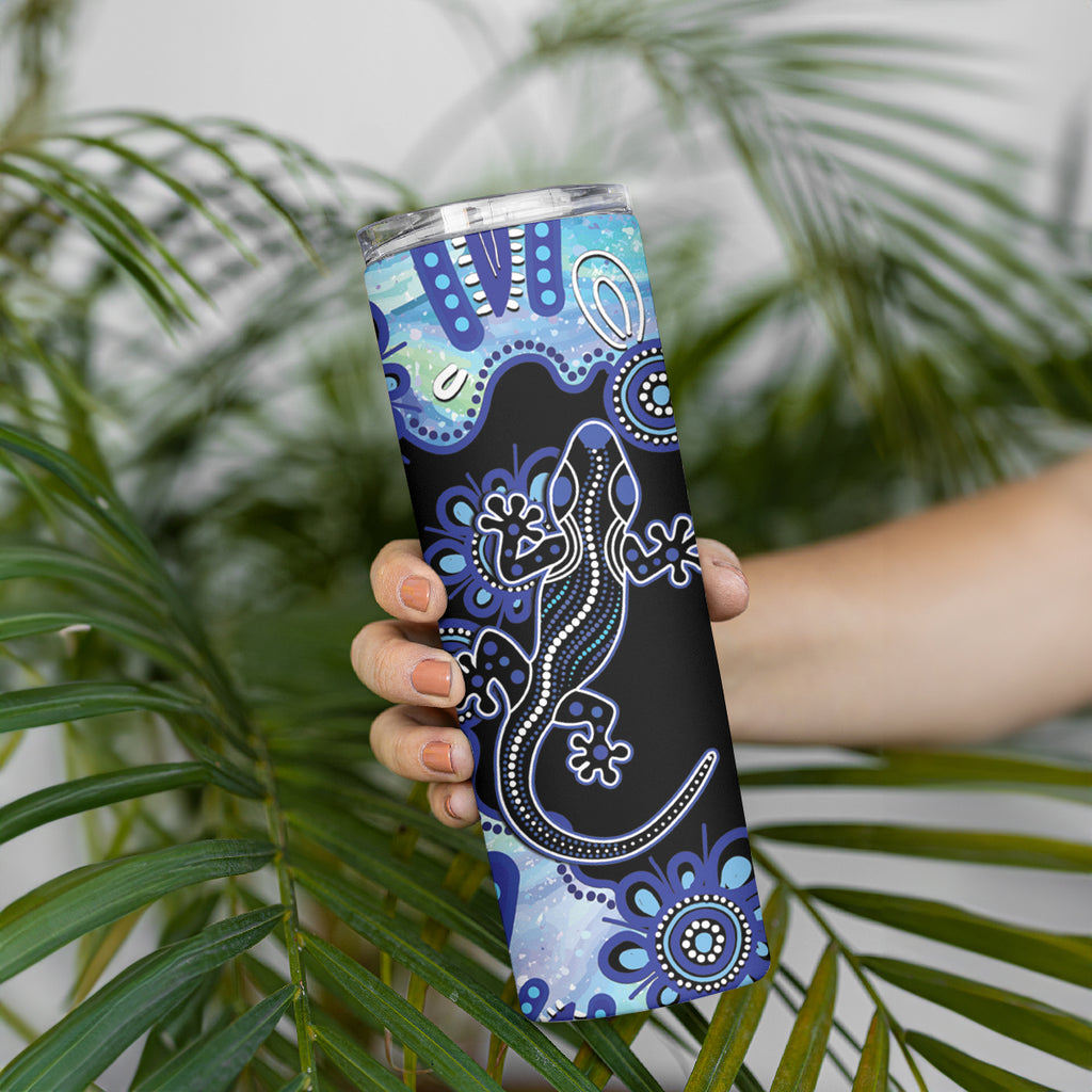 Australia Skinny Tumbler Aussie Opal Pattern With Lizard Aboriginal Art - Turquoise