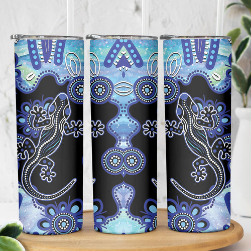 Australia Skinny Tumbler Aussie Opal Pattern With Lizard Aboriginal Art - Turquoise