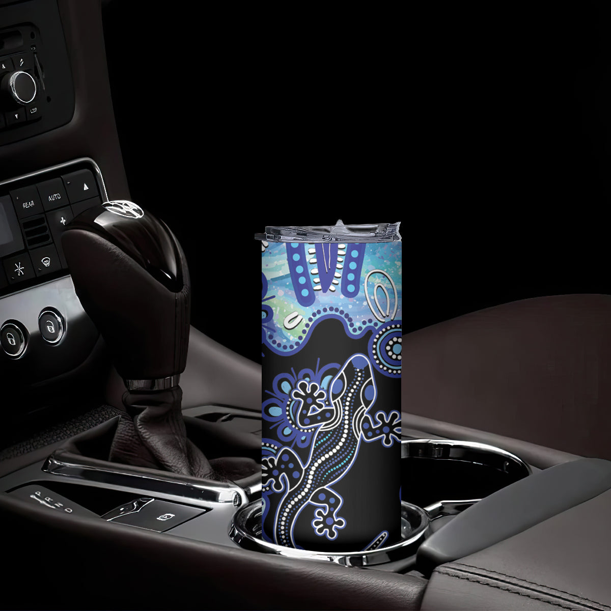 Australia Skinny Tumbler Aussie Opal Pattern With Lizard Aboriginal Art - Turquoise