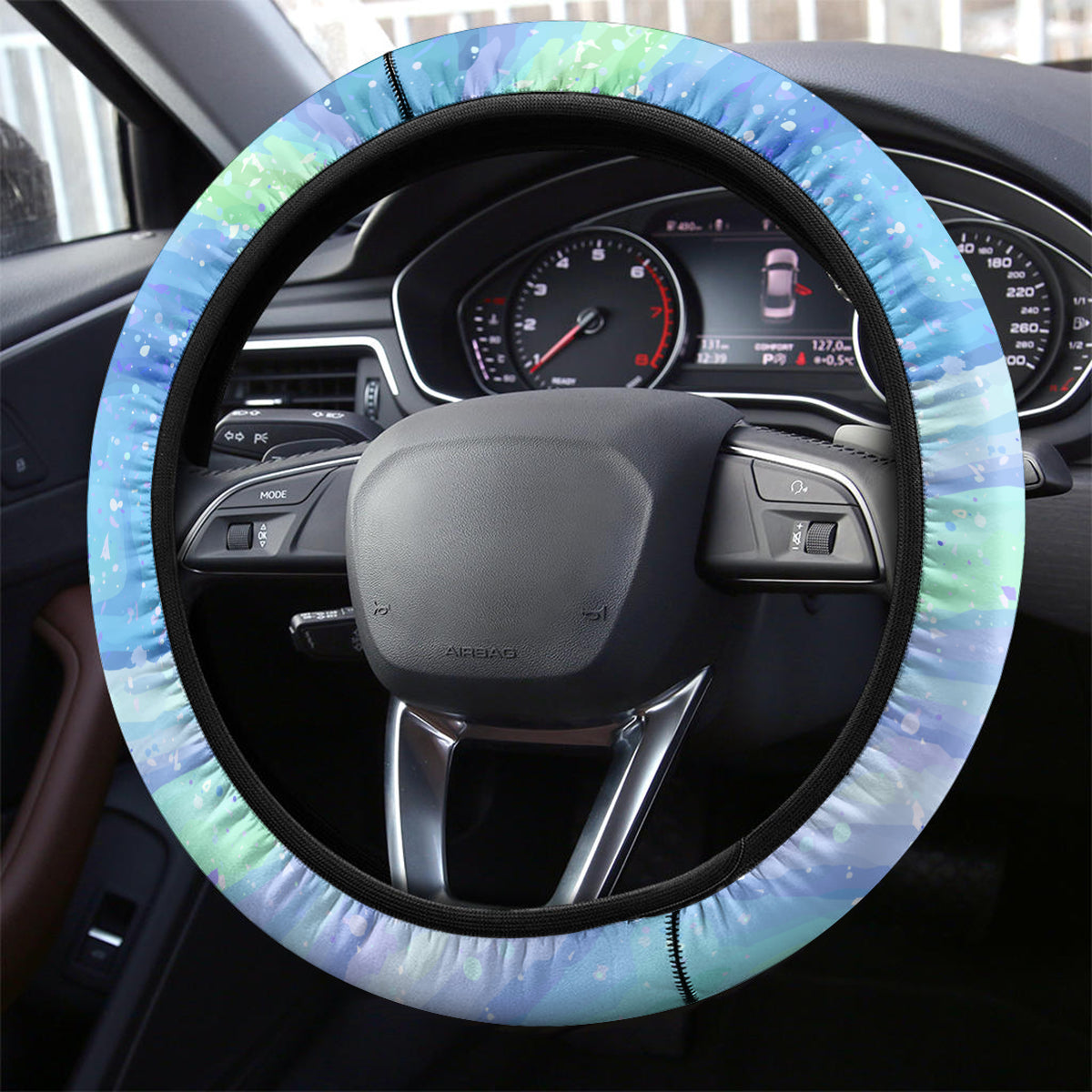 Australia Steering Wheel Cover Aussie Opal Pattern With Lizard Aboriginal Art - Turquoise