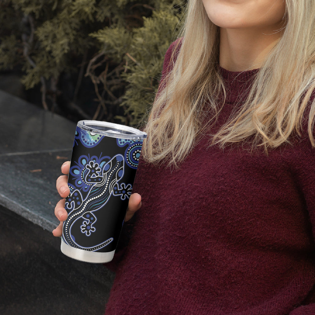 Australia Tumbler Cup Aussie Opal Pattern With Lizard Aboriginal Art - Turquoise