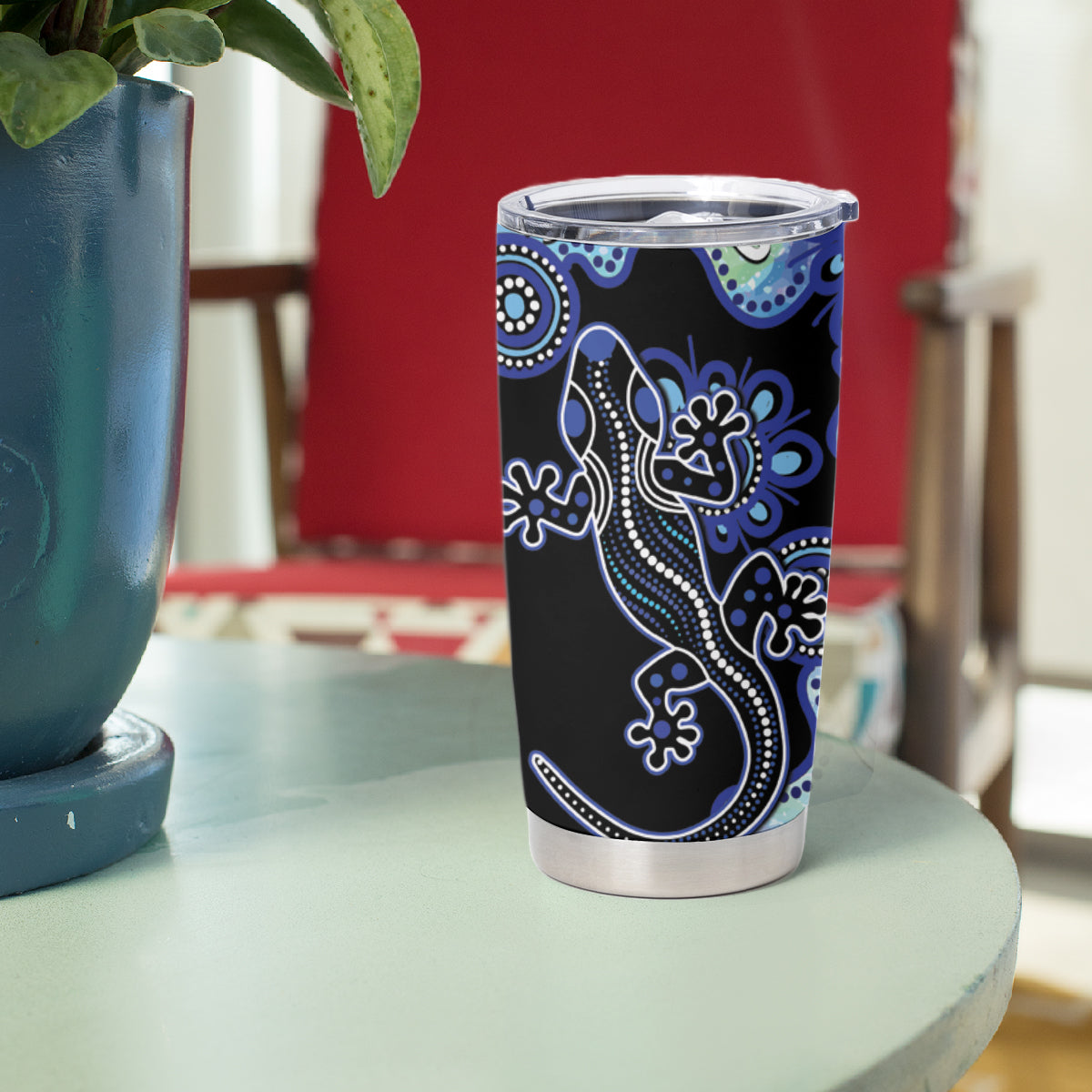 Australia Tumbler Cup Aussie Opal Pattern With Lizard Aboriginal Art - Turquoise