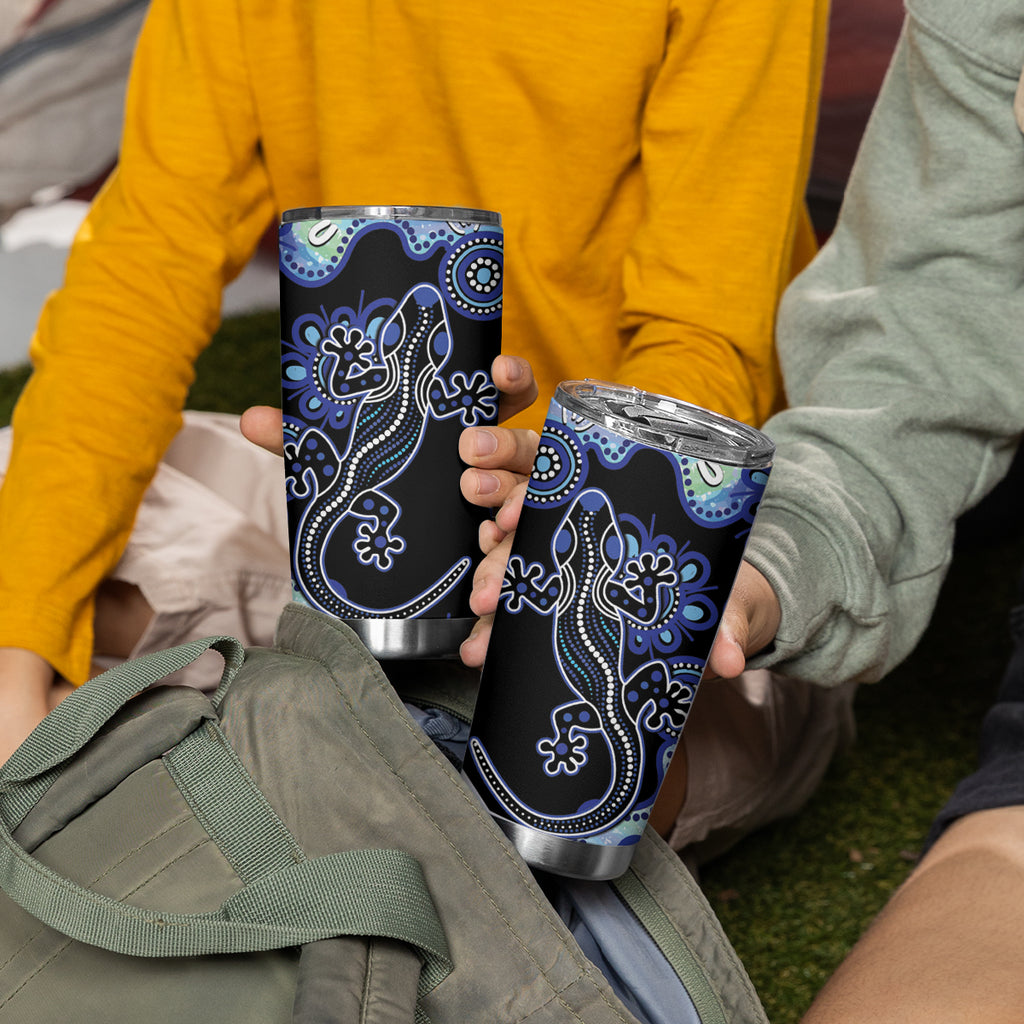Australia Tumbler Cup Aussie Opal Pattern With Lizard Aboriginal Art - Turquoise