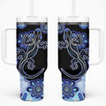 Australia Tumbler With Handle Aussie Opal Pattern With Lizard Aboriginal Art - Turquoise