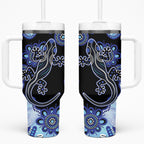 Australia Tumbler With Handle Aussie Opal Pattern With Lizard Aboriginal Art - Turquoise