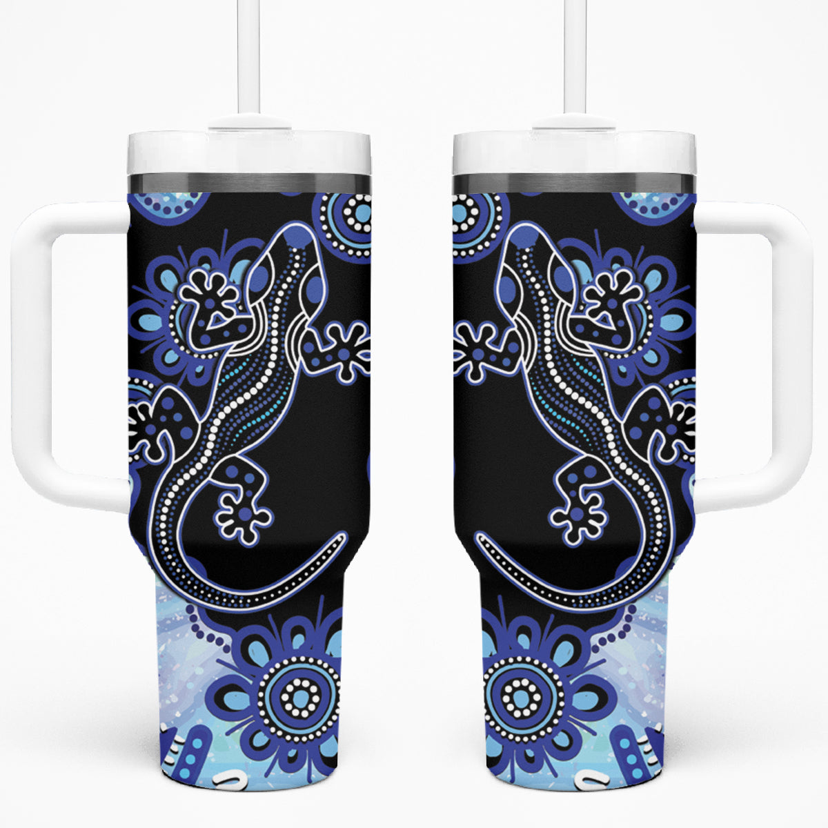 Australia Tumbler With Handle Aussie Opal Pattern With Lizard Aboriginal Art - Turquoise