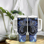Australia Tumbler With Handle Aussie Opal Pattern With Lizard Aboriginal Art - Turquoise