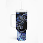 Australia Tumbler With Handle Aussie Opal Pattern With Lizard Aboriginal Art - Turquoise