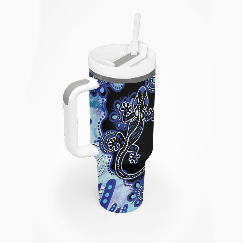 Australia Tumbler With Handle Aussie Opal Pattern With Lizard Aboriginal Art - Turquoise