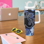 Australia Tumbler With Handle Aussie Opal Pattern With Lizard Aboriginal Art - Turquoise