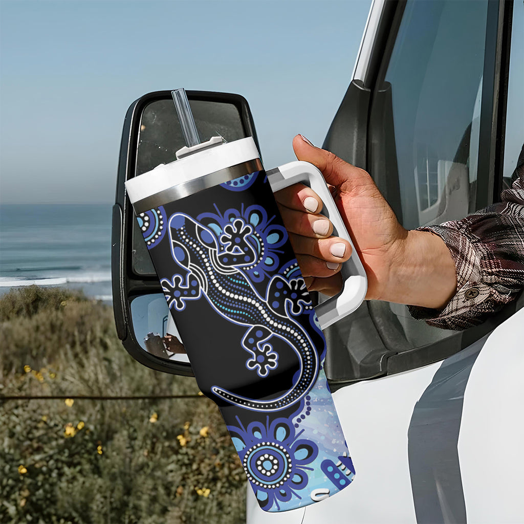 Australia Tumbler With Handle Aussie Opal Pattern With Lizard Aboriginal Art - Turquoise