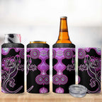 Australia 4 in 1 Can Cooler Tumbler Aussie Opal Pattern With Lizard Aboriginal Art - Pink