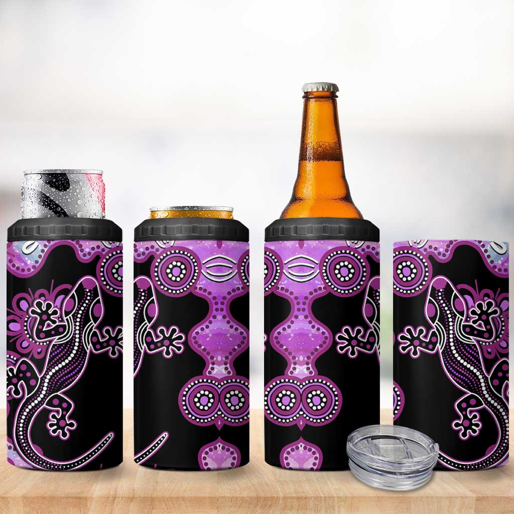 Australia 4 in 1 Can Cooler Tumbler Aussie Opal Pattern With Lizard Aboriginal Art - Pink