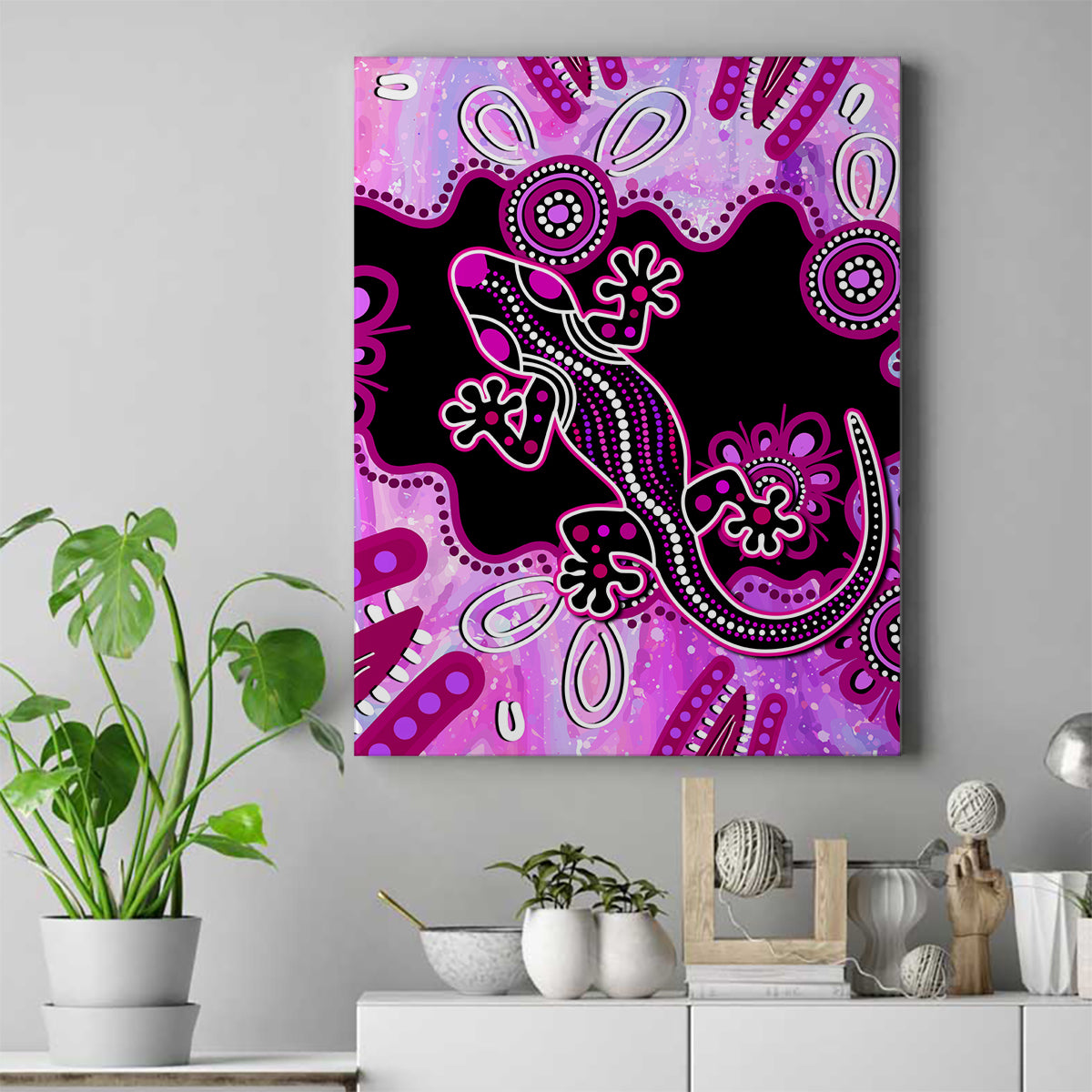 australia-canvas-wall-art-aussie-opal-pattern-with-lizard-aboriginal-art-pink