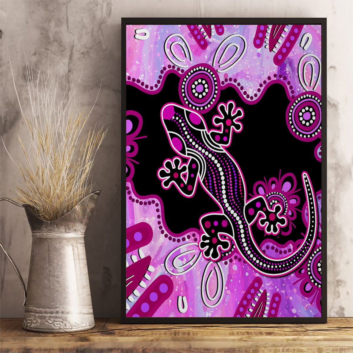 australia-canvas-wall-art-aussie-opal-pattern-with-lizard-aboriginal-art-pink