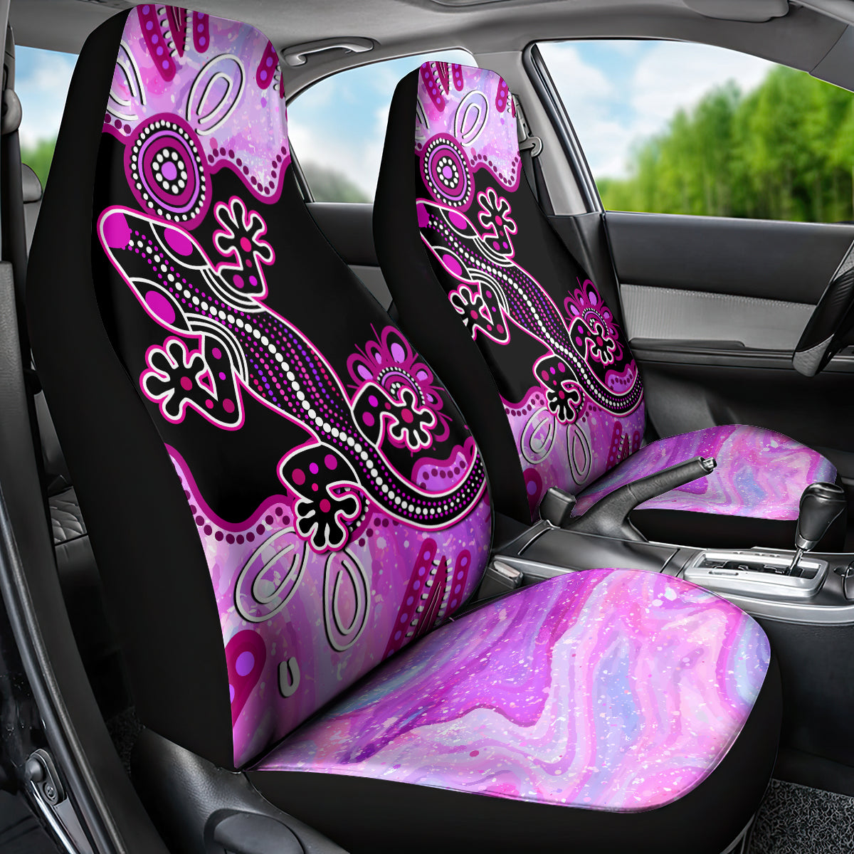 Australia Car Seat Cover Aussie Opal Pattern With Lizard Aboriginal Art - Pink LT14