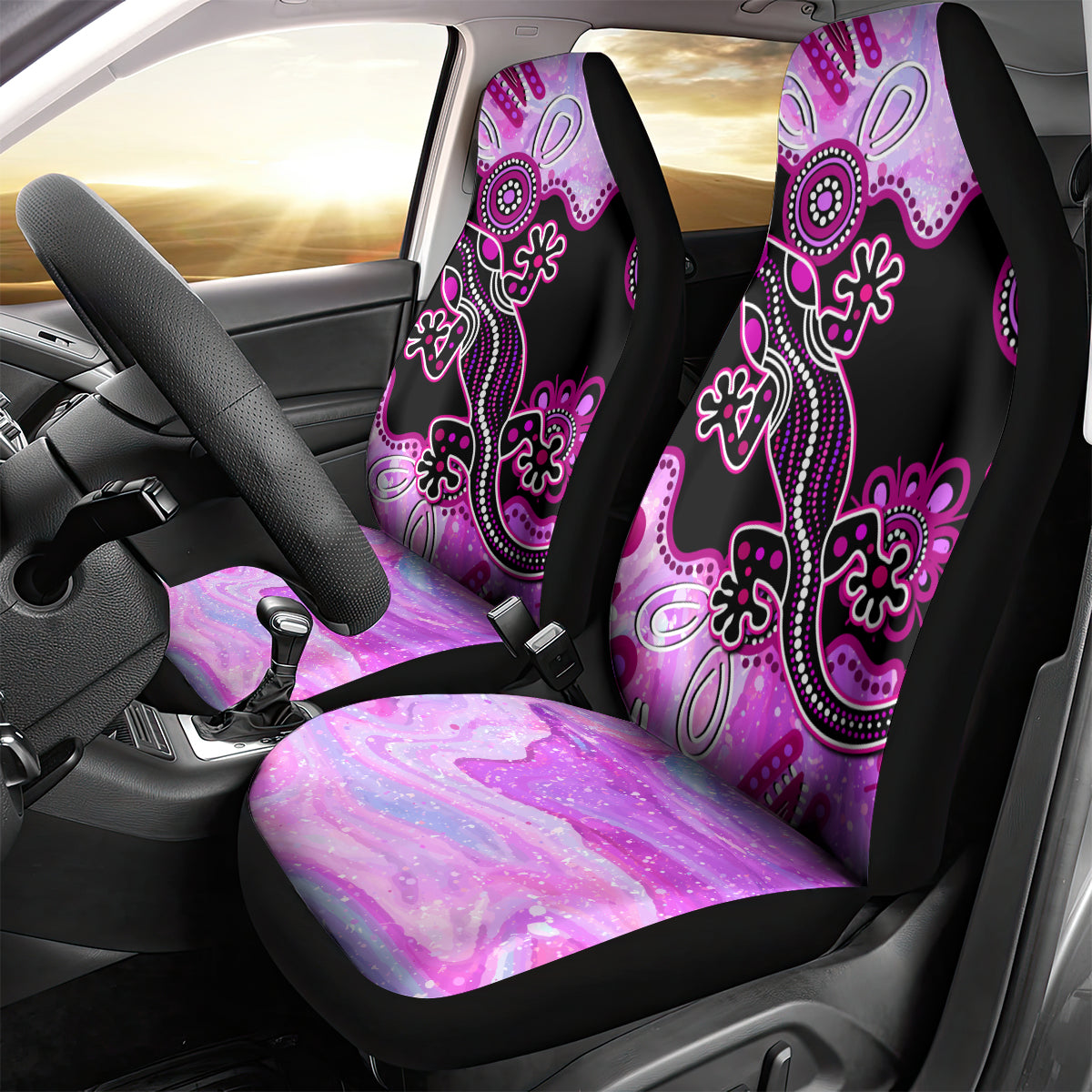 Australia Car Seat Cover Aussie Opal Pattern With Lizard Aboriginal Art - Pink LT14