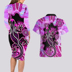 australia-couples-matching-long-sleeve-bodycon-dress-and-hawaiian-shirt-aussie-opal-pattern-with-lizard-aboriginal-art-pink