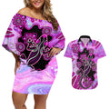 australia-couples-matching-off-shoulder-short-dress-and-hawaiian-shirt-aussie-opal-pattern-with-lizard-aboriginal-art-pink