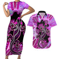 australia-couples-matching-short-sleeve-bodycon-dress-and-hawaiian-shirt-aussie-opal-pattern-with-lizard-aboriginal-art-pink